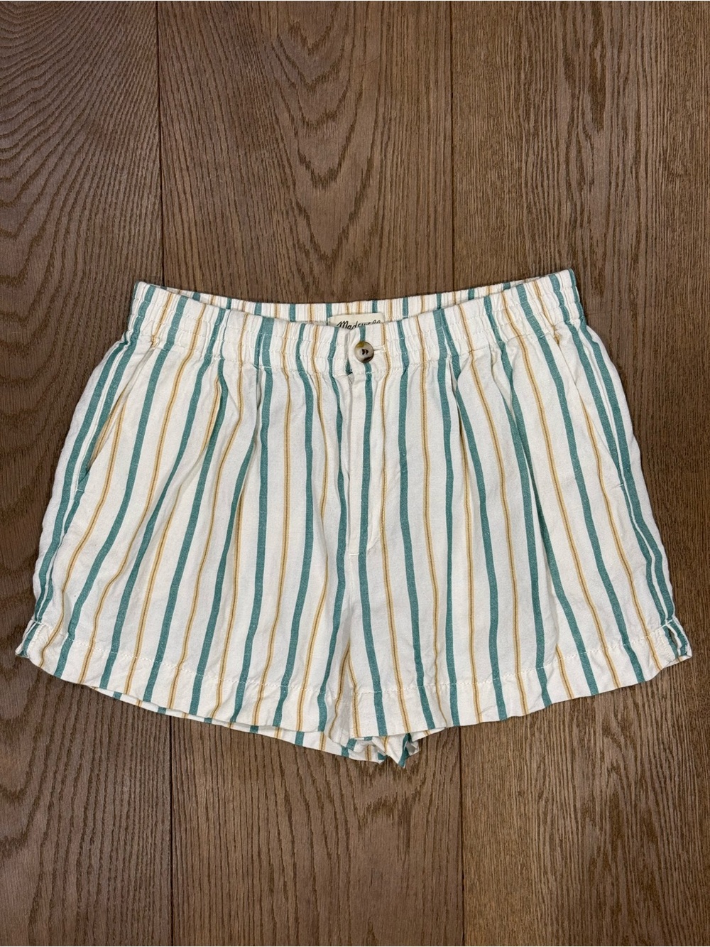 Madewell Linen-Blend Track Shorts in Stripe Polished Jade Coastal Boho - Small